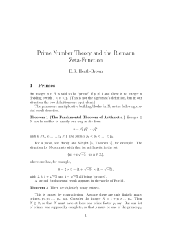 Prime Number Theory and the Riemann Zeta-Function