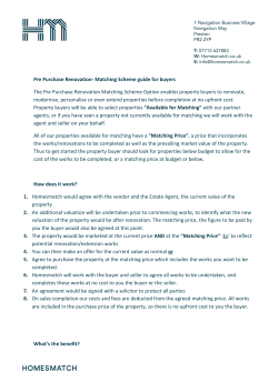 Pre Purchase Renovation- Matching Scheme guide for buyers The