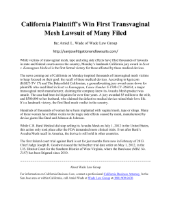 California Plaintiff`s Win First Transvaginal Mesh Lawsuit