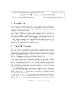 Lecture on PCP theorem and approximability 1 Introduction 2 The