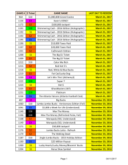 GAME # $ Ticket GAME NAME LAST DAY TO REDEEM 964 $10