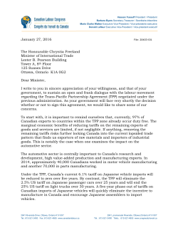 January 27, 2016 The Honourable Chrystia Freeland Minister of