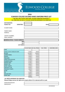 2016 ELWOOD COLLEGE SECOND HAND UNIFORM PRICE LIST
