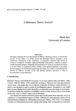 Is Relevance Theory Asocial? Mark Jary University of London