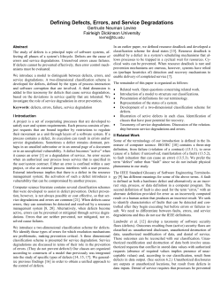 Defining defects, errors, and service degradations - Fdu