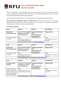 The Level 3 Programme in Coaching Rugby Union has been
