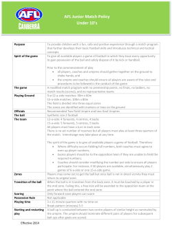 AFL Junior Match Policy Under 10`s