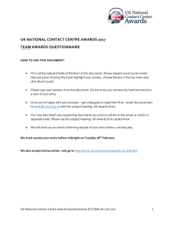 Team Awards Questionnaire - UK National Contact Centre Awards