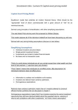 Investment risks - Lecture 8: Capital asset pricing model