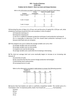 DEU - Faculty of Business ECON 1001 Problem Set for Week 8