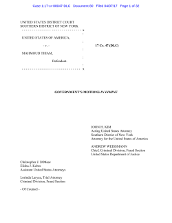 UNITED STATES DISTRICT COURT SOUTHERN DISTRICT OF