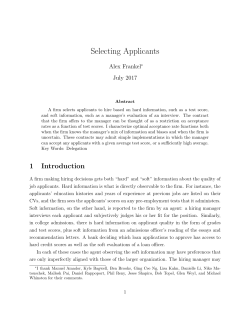 Selecting Applicants - The University of Chicago Booth School of