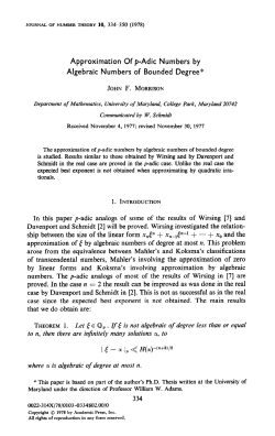 Approximation Of p-Adic Numbers by Algebraic