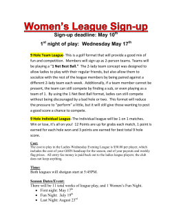 Sign-up deadline: May 10 1 night of play: Wednesday May 17