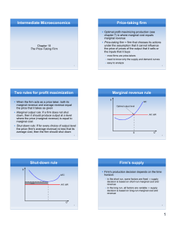 Intermediate Microeconomics Price-taking firm Two rules for profit
