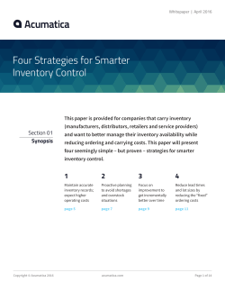 Acumatica Whitepaper: Four Strategies for Smarter Inventory Control