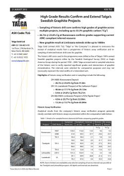 High Grade Results Conrm and Extend Talga`s