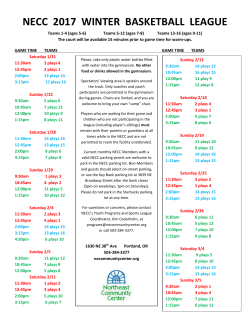Basketball League Game Schedule WINTER 2017