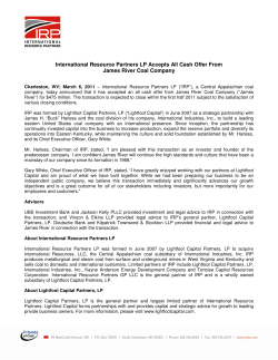 International Resource Partners LP Accepts All Cash Offer From