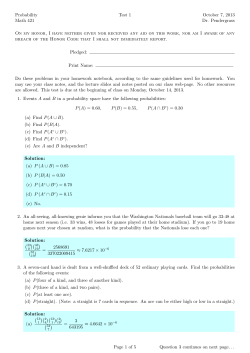 Probability Math 421 Test 1 October 7, 2013 Dr. Pendergrass On my