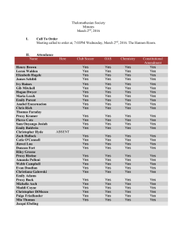 Thelomathesian Society Minutes March 2nd, 2016 Call To Order