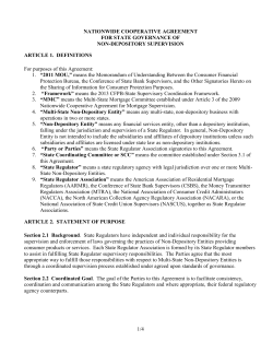 Nationwide Cooperative Agreement for Mortgage Supervision