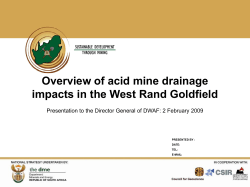 Overview of acid mine drainage impacts in the West Rand Goldfield