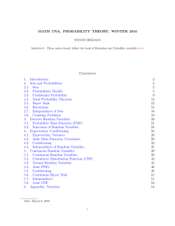 MATH 170A, PROBABILITY THEORY, WINTER 2016 Contents 1