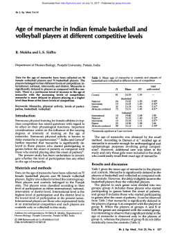 Age of menarche in Indian female basketball and volleyball players