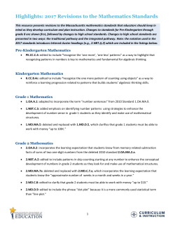 Highlights - 2017 Revisions to Mathematics Standards