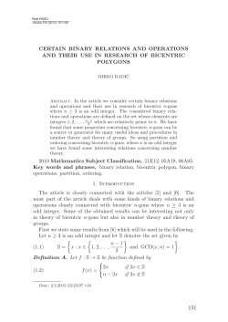 CERTAIN BINARY RELATIONS AND OPERATIONS AND THEIR
