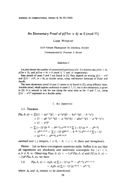 An Elementary Proof of p(1 lm + 6) _ 0 (mod 11)
