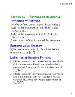 Extreme Value Theorem Section 3.1 Extrema on an Interval