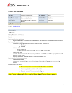 iNET Solutions Ltd. IT Sales Job Description.