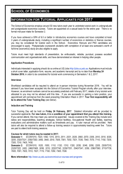 school of economics information for tutorial applicants for