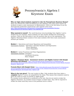 Pennsylvania`s Algebra I Keystone Exam Why are high school