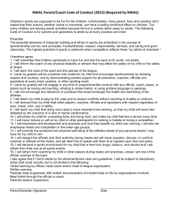NWAL Parent/Coach Code of Conduct (2013) (Required by NWAL)