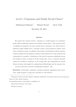 Level r Consensus and Stable Social Choice
