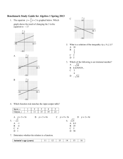 Benchmark Study Guide for Algebra 1 Spring 2013 1. The equation