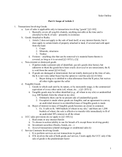 Sales Outline Part I: Scope of Article 2 Transactions Involving Goods