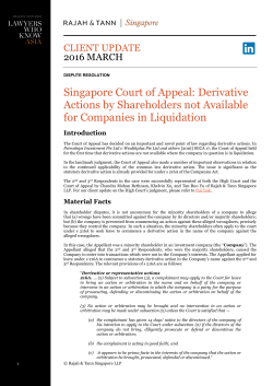 Singapore Court of Appeal: Derivative Actions by Shareholders not