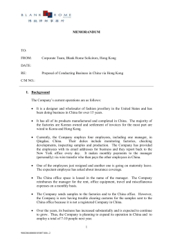 Proposal of Conducting Business in China via