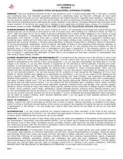 ELITE CLIMBING LLC SECTION A Assumption of Risks