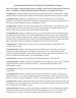 Learning Goals and Outcomes for Sociology 1101 Introduction to