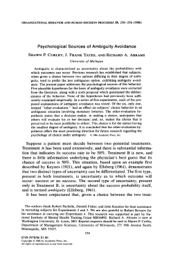 Psychological Sources of Ambiguity Avoidance Suppose a patient