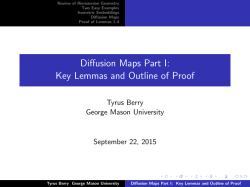 Diffusion Maps Part I: Key Lemmas and Outline of Proof