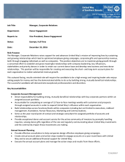 The Manager, Corporate Relations raises support for and advances