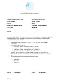 KNOWLEDGE TRANSFER STATEMENT Transferring organization