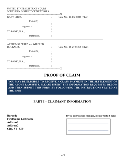proof of claim - Cruz v. TD Bank