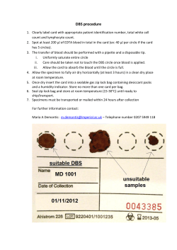 Dried Blood Spot DBS procedure